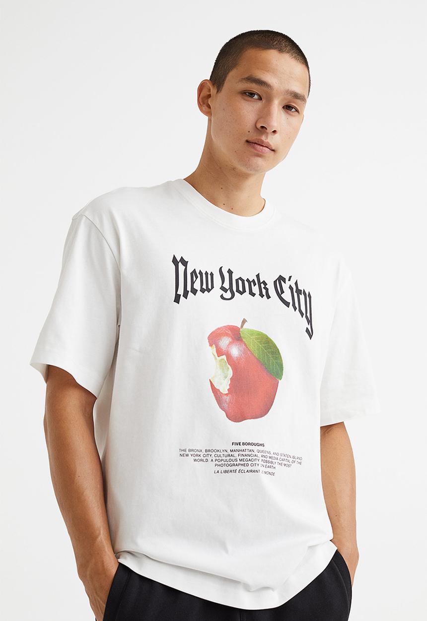 H&M - Relaxed fit T-shirt - white/new york city
