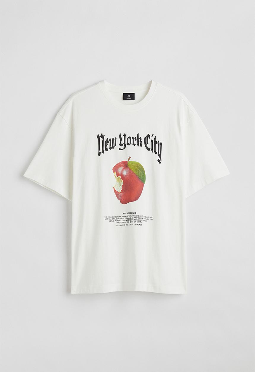 H&M - Relaxed fit T-shirt - white/new york city