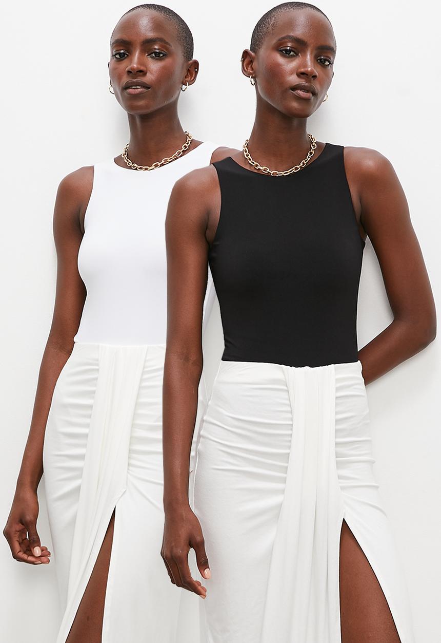 Superbalist - 2 pack crew neck cutaway bodysuit - black & white 