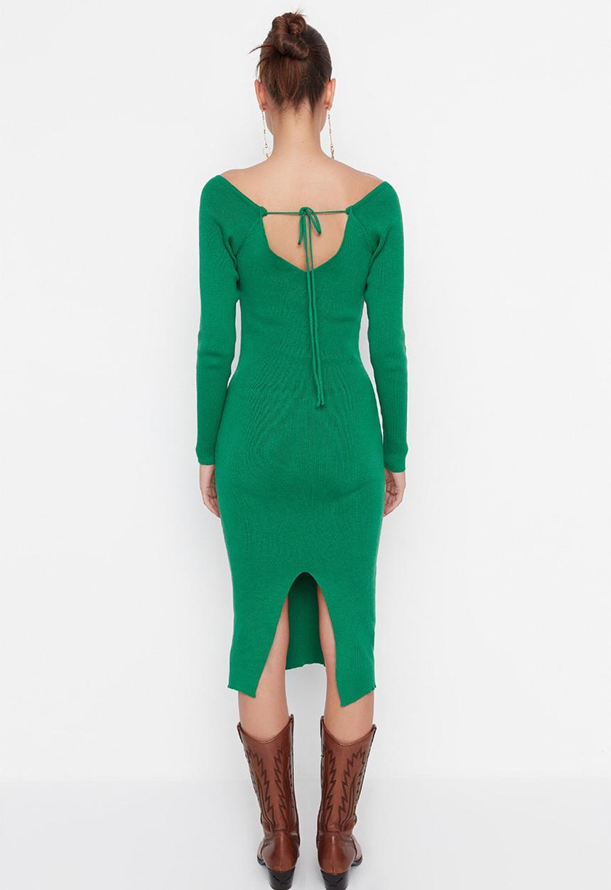 Trendyol - Low neck knit midi dress - green