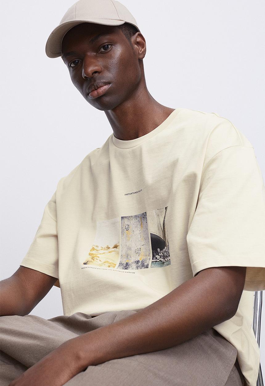 H&M - Relaxed fit printed T-shirt - light beige/beach