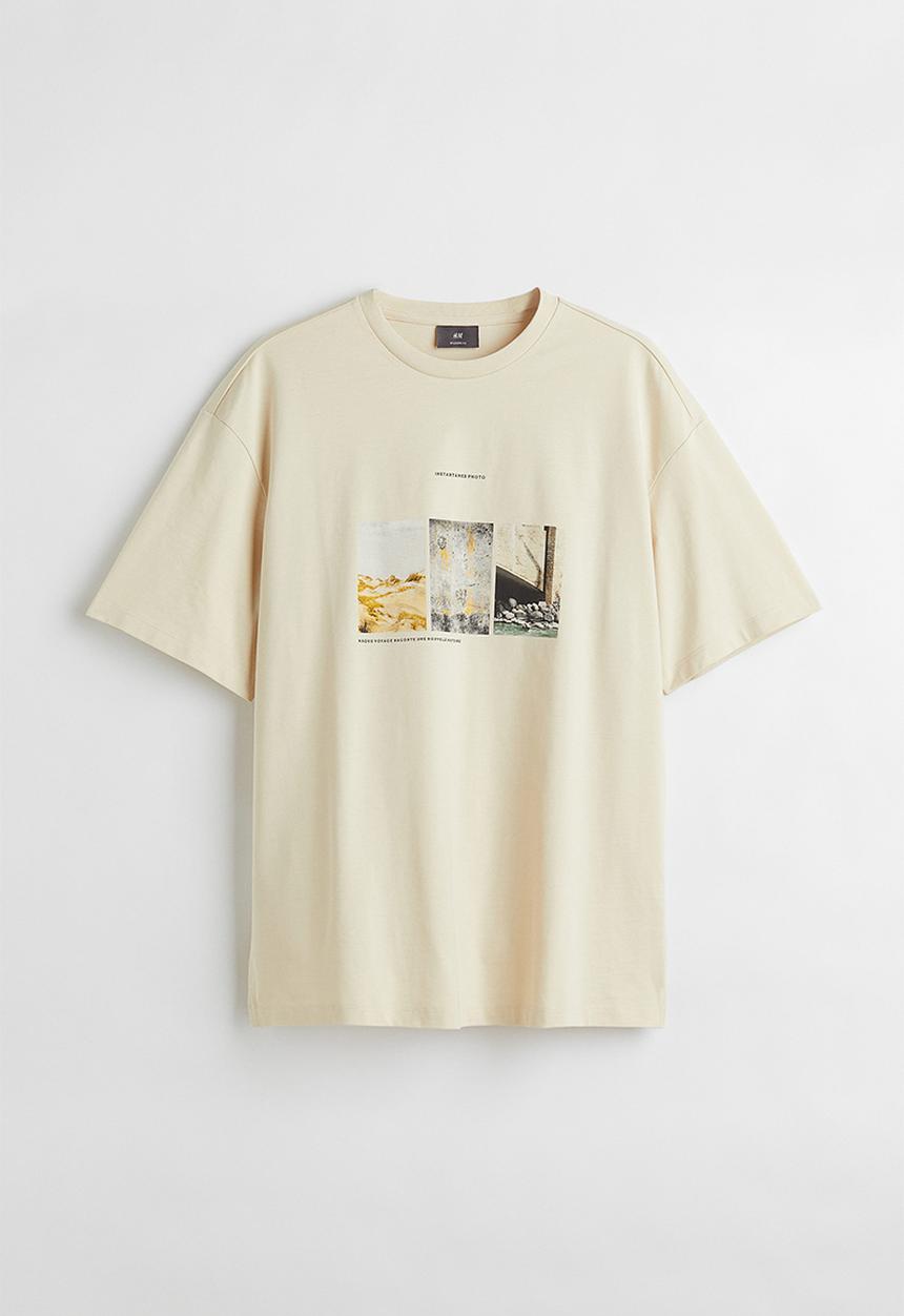 H&M - Relaxed fit printed T-shirt - light beige/beach