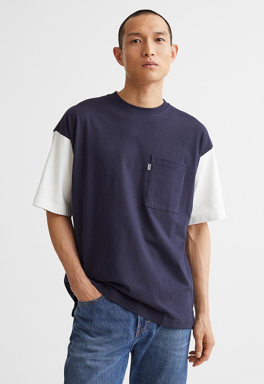 H&M - Oversized fit block-coloured T-shirt - dark blue 