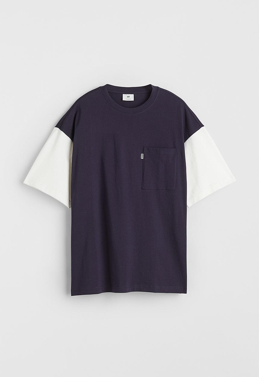 H&M - Oversized fit block-coloured T-shirt - dark blue 