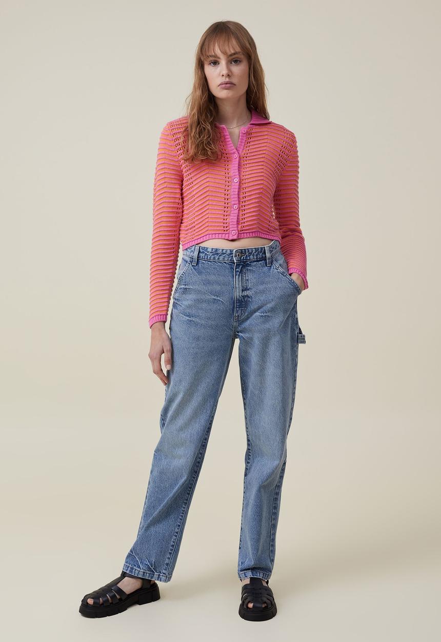 Cotton On - Open weave knit cardigan - magenta multi