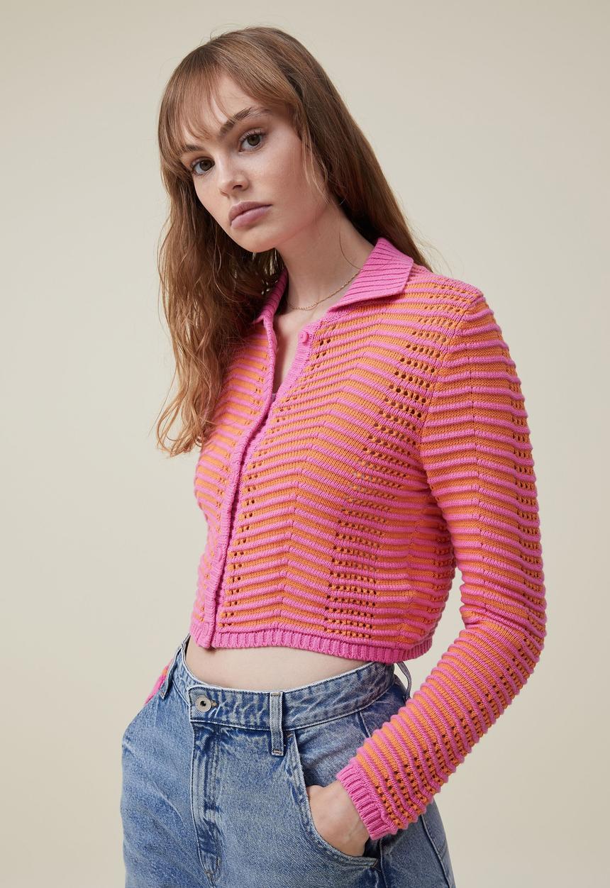 Cotton On - Open weave knit cardigan - magenta multi
