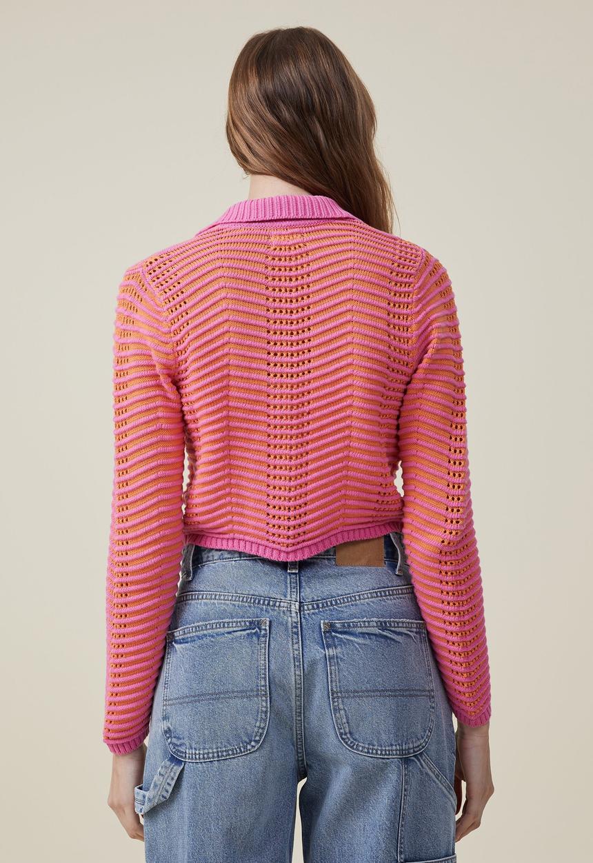 Cotton On - Open weave knit cardigan - magenta multi