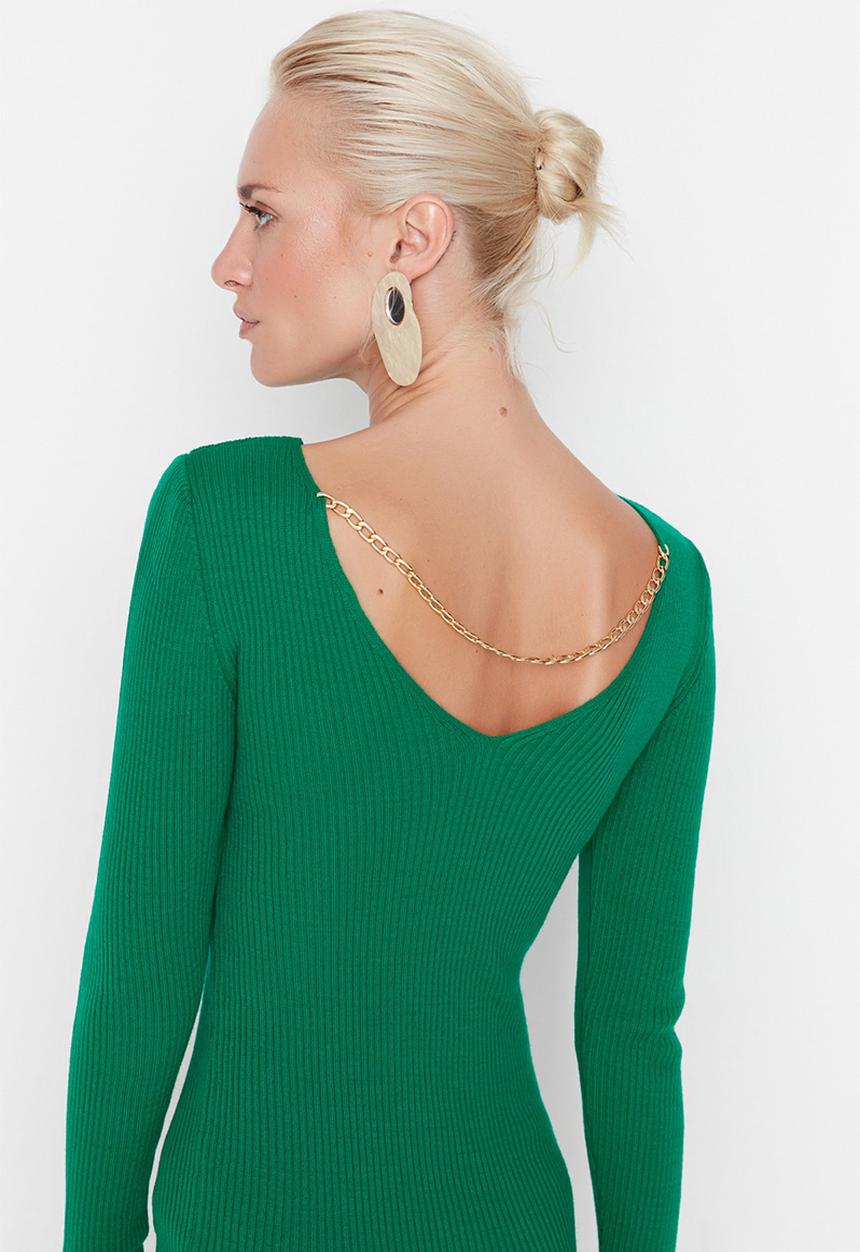 Trendyol - Low back knit dress - green
