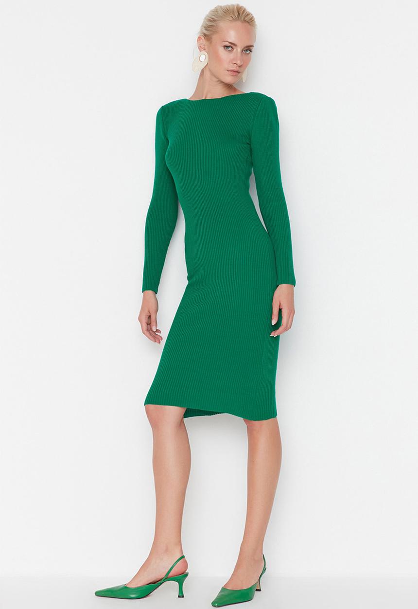 Trendyol - Low back knit dress - green