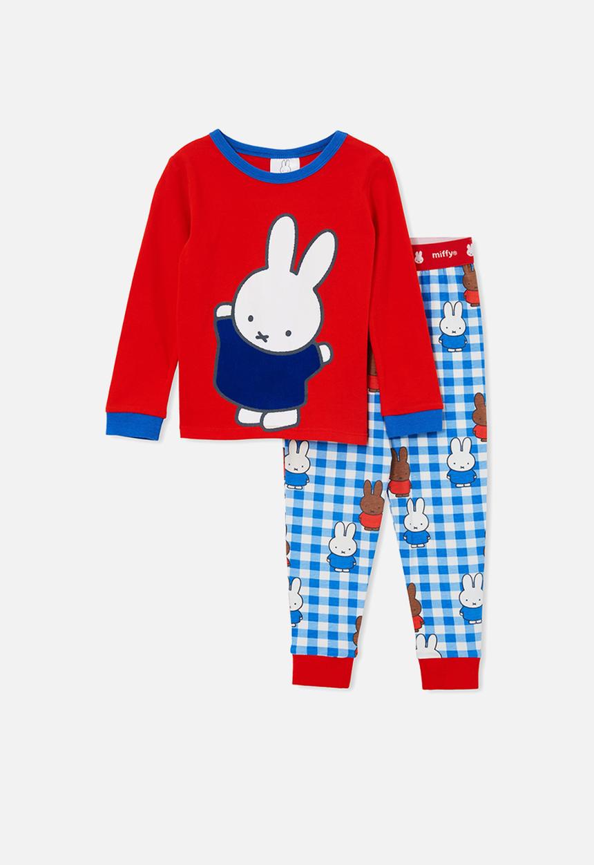 Cotton On - Orlando long sleeve pyjama set licensed-lcn mif flame red/miffy blue punch gingham