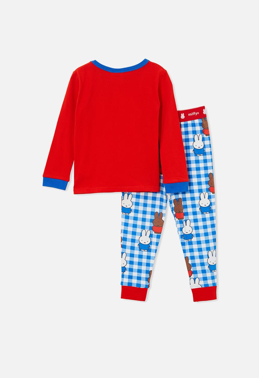 Cotton On - Orlando long sleeve pyjama set licensed-lcn mif flame red/miffy blue punch gingham