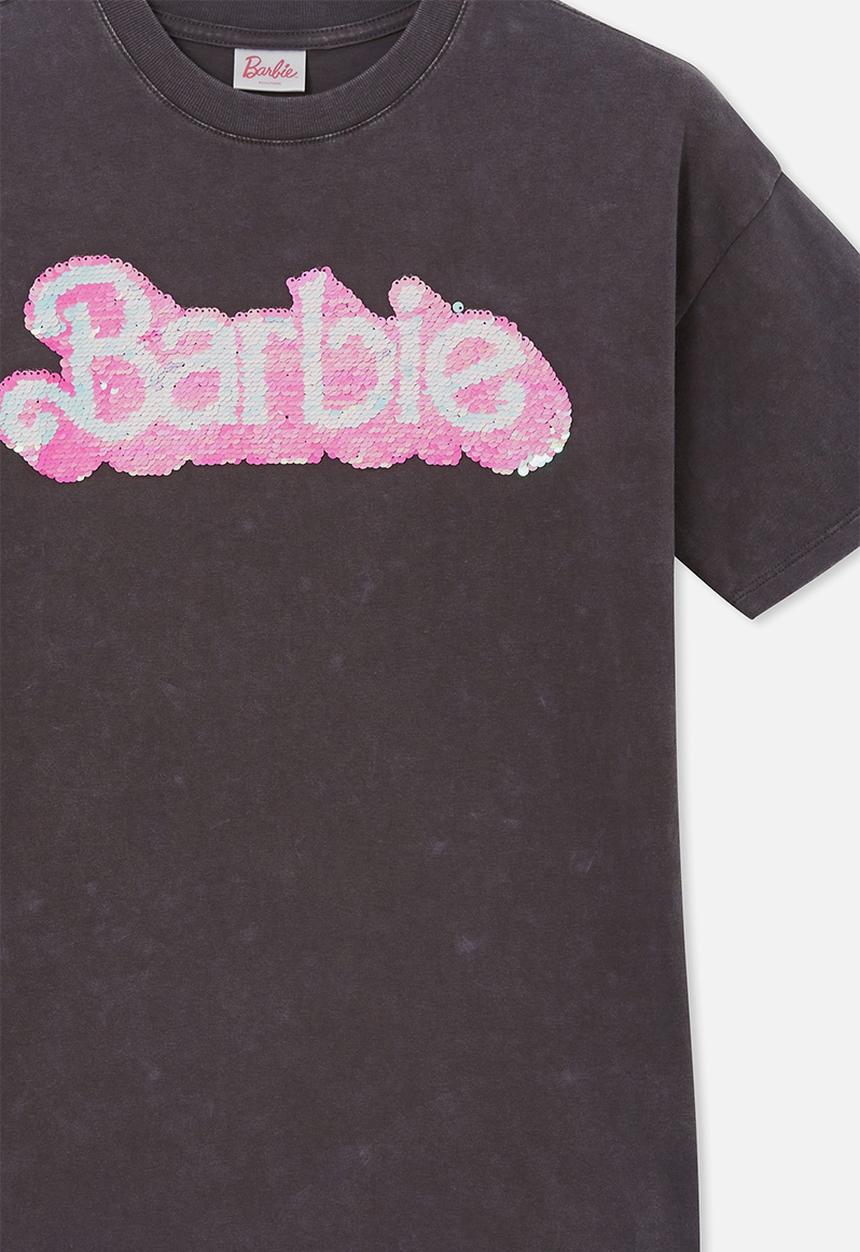 Cotton On - License quinn short sleeve tee - lcn mat barbie sequin tee rabbit grey