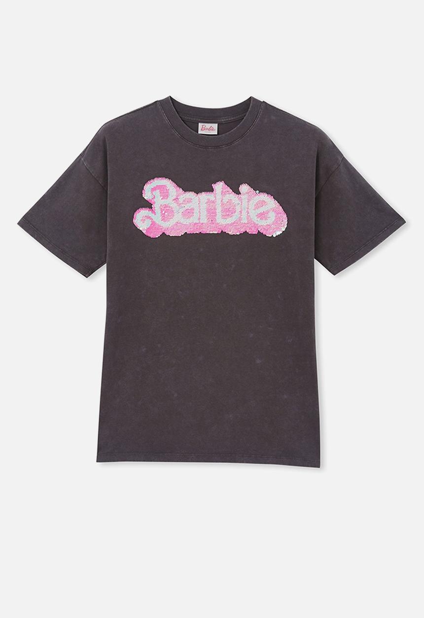 Cotton On - License quinn short sleeve tee - lcn mat barbie sequin tee rabbit grey