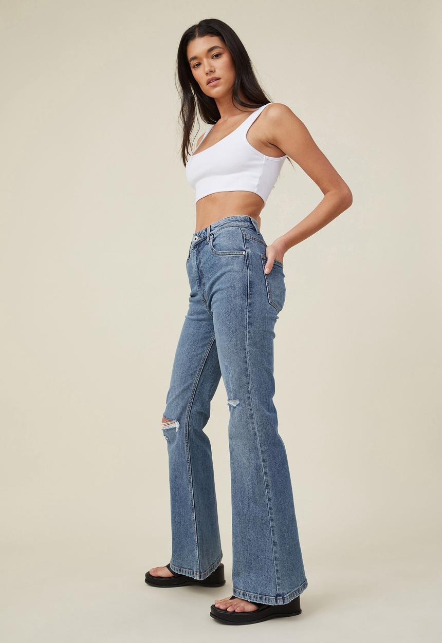Cotton On - Original flare jean - dusk blue rips