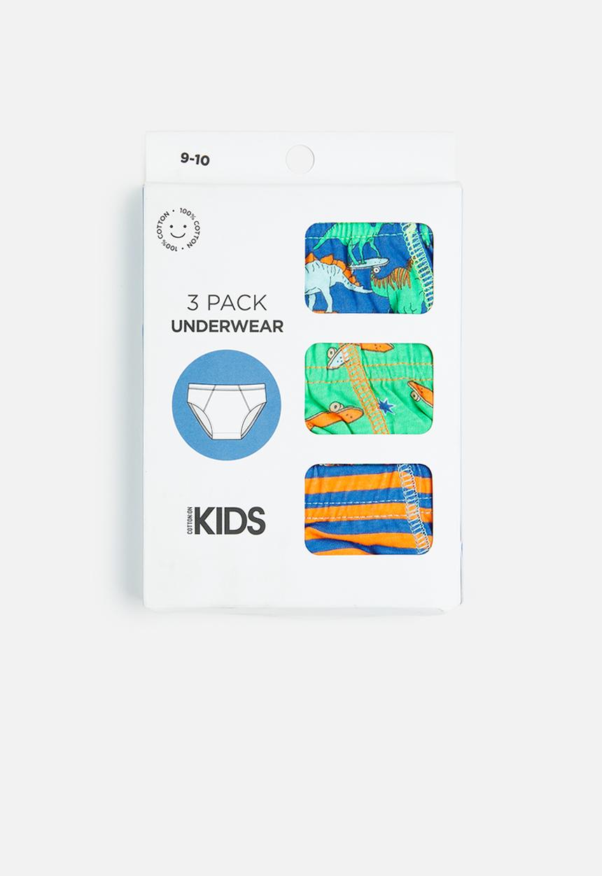 Cotton On - Boys 3 pack underwear - punch blue dinos & stripe