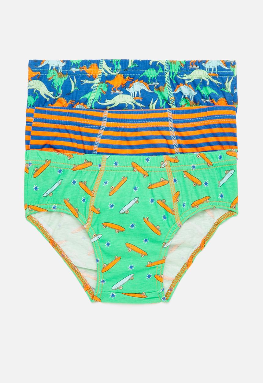Cotton On - Boys 3 pack underwear - punch blue dinos & stripe