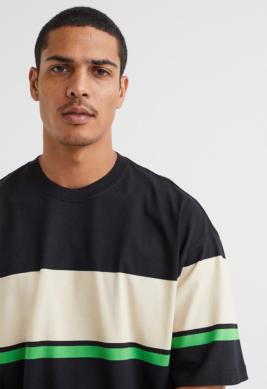 H&M - Oversized fit cotton T-shirt - black & light beige
