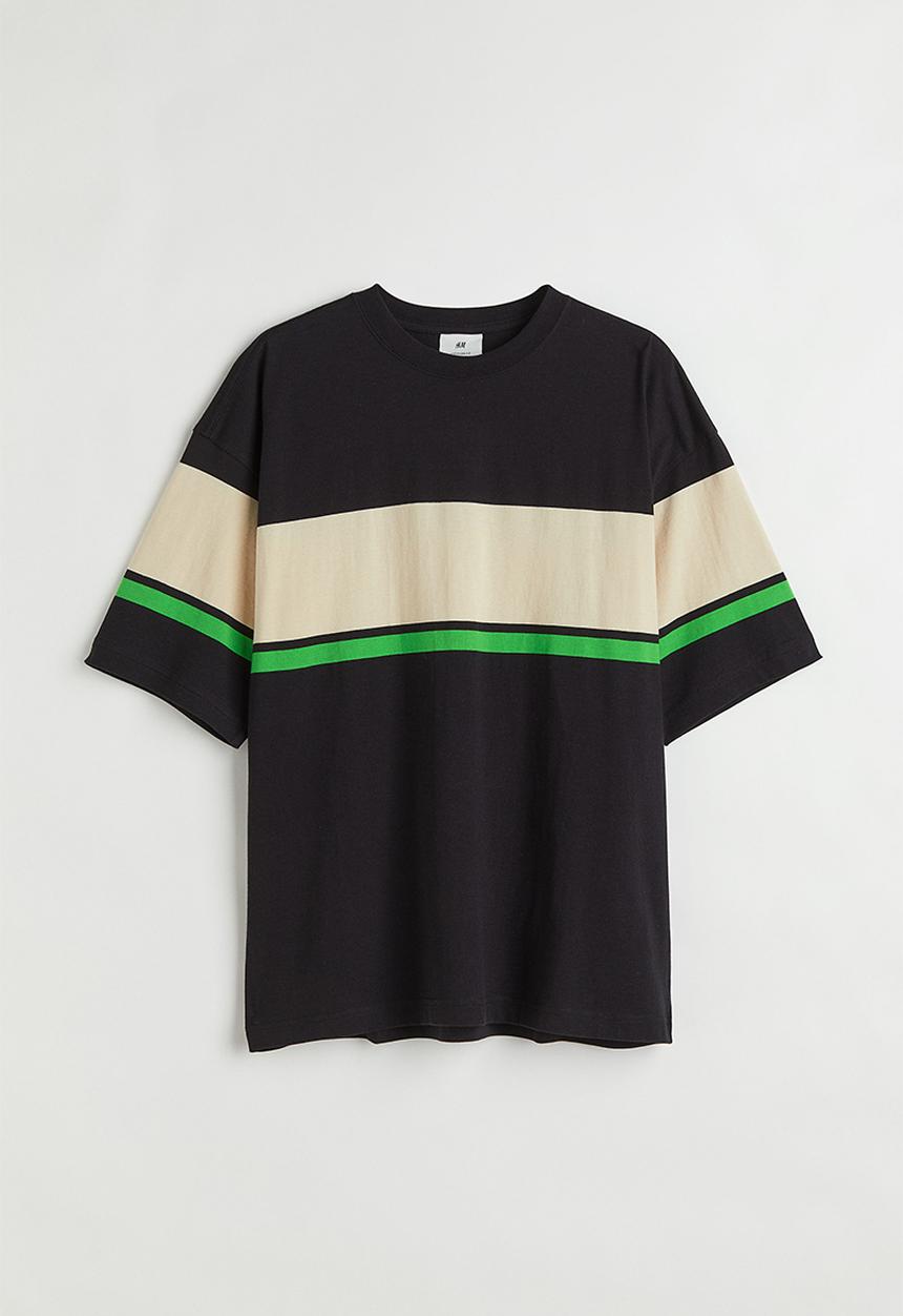 H&M - Oversized fit cotton T-shirt - black & light beige