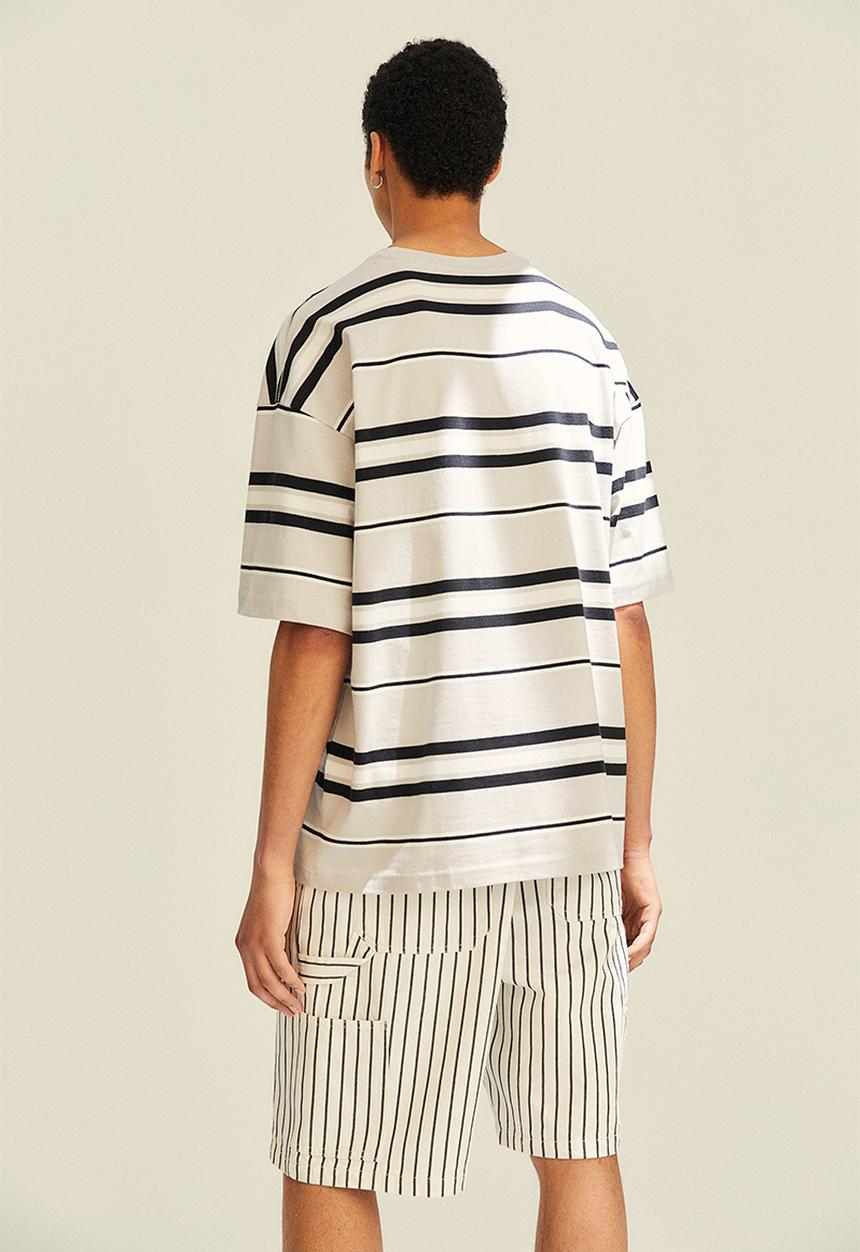H&M - Oversized fit cotton T-shirt - light grey/striped