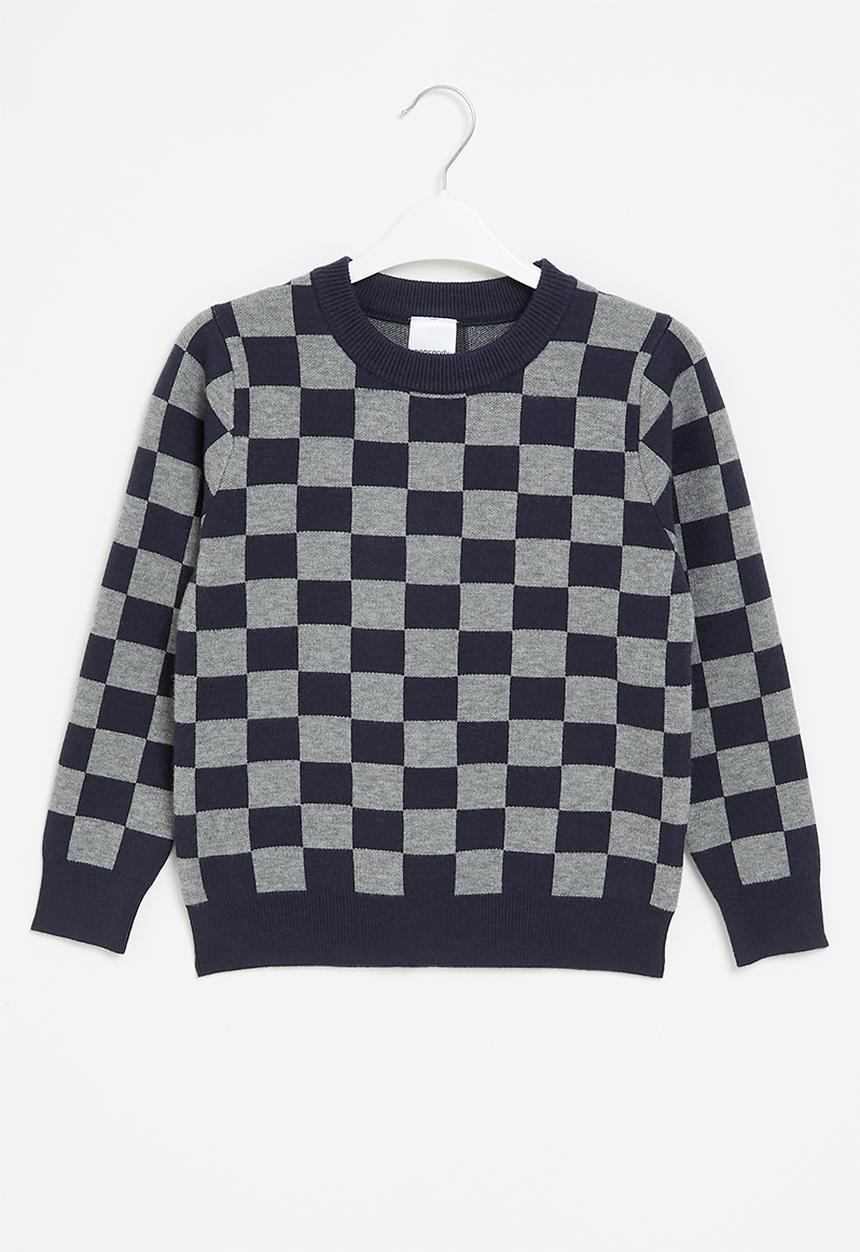 Pop Candy - Boys check jersey - navy & grey