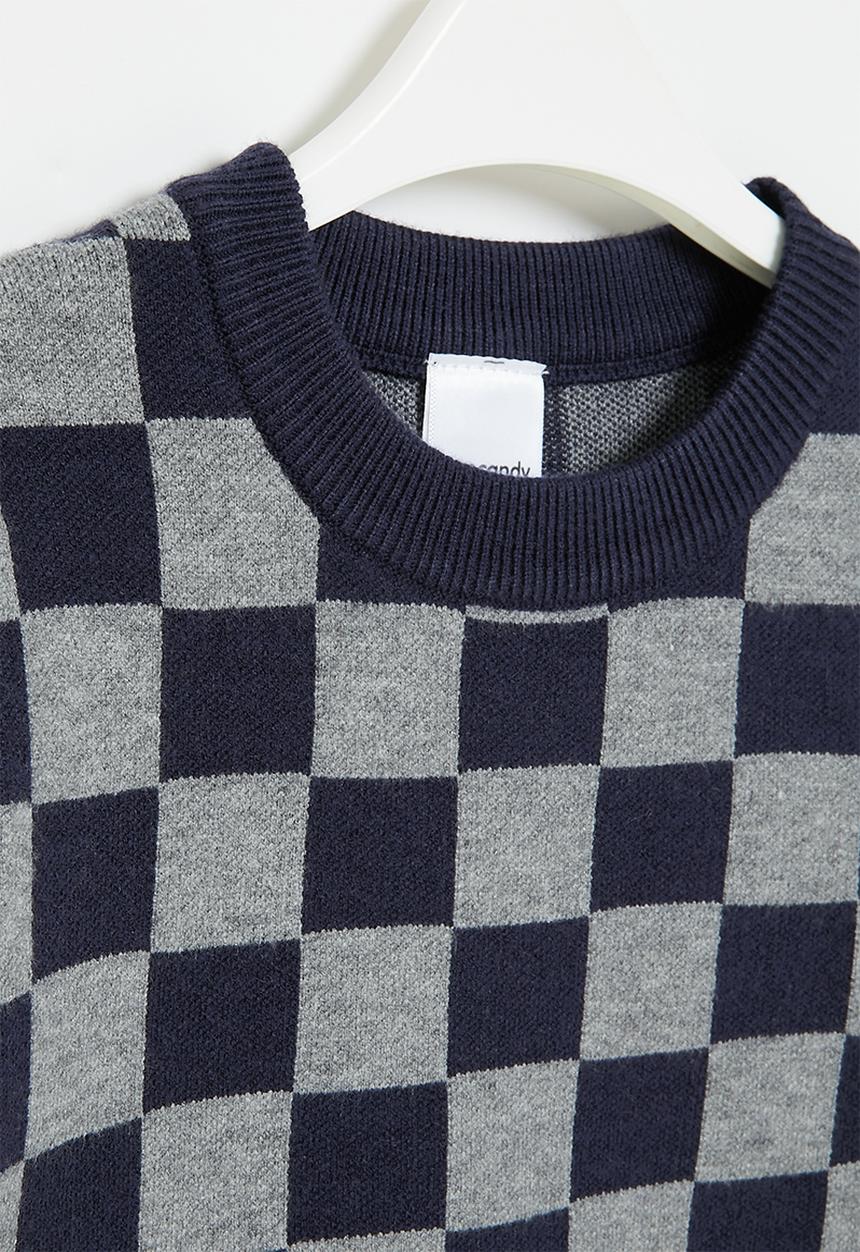 Pop Candy - Boys check jersey - navy & grey