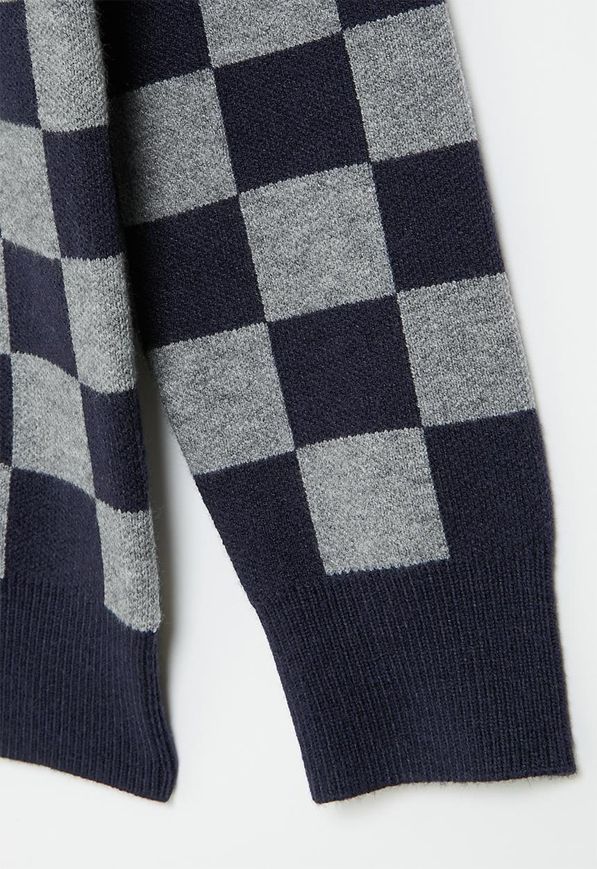 Pop Candy - Boys check jersey - navy & grey