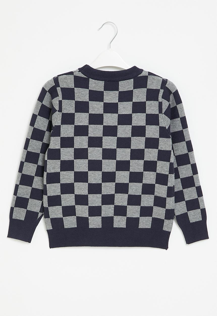 Pop Candy - Boys check jersey - navy & grey