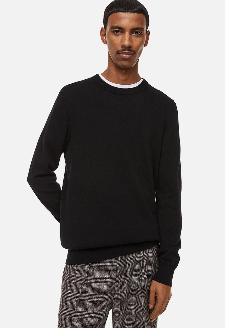 H&M - Slim fit fine-knit cotton jumper - black
