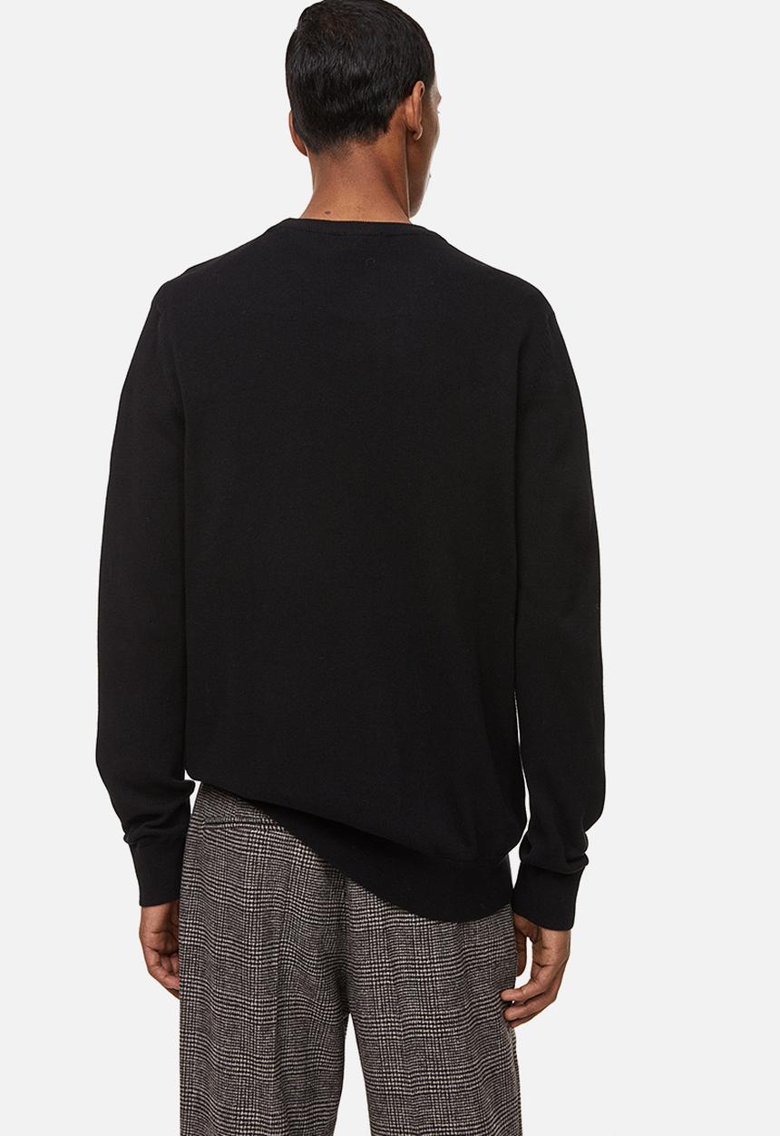 H&M - Slim fit fine-knit cotton jumper - black