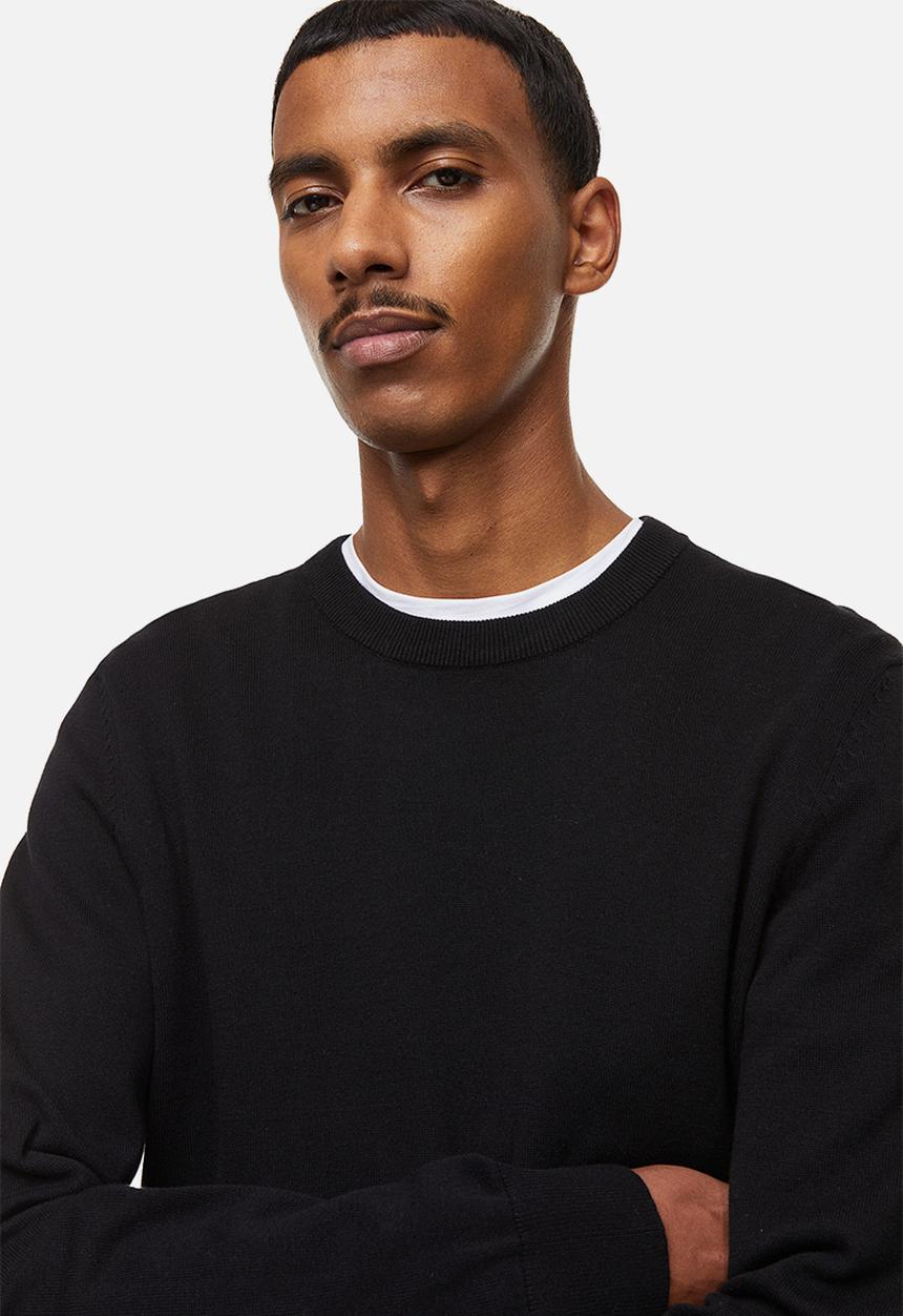H&M - Slim fit fine-knit cotton jumper - black