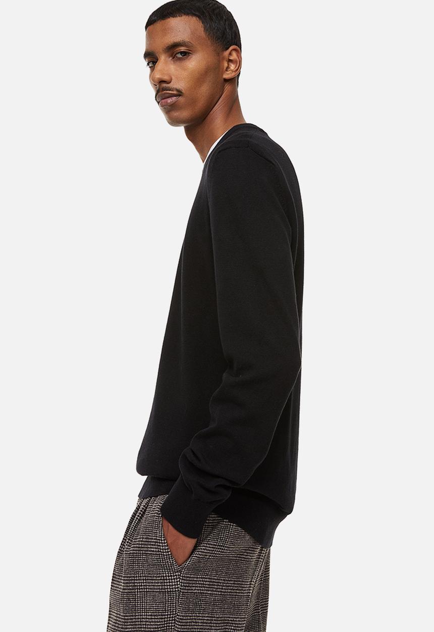 H&M - Slim fit fine-knit cotton jumper - black