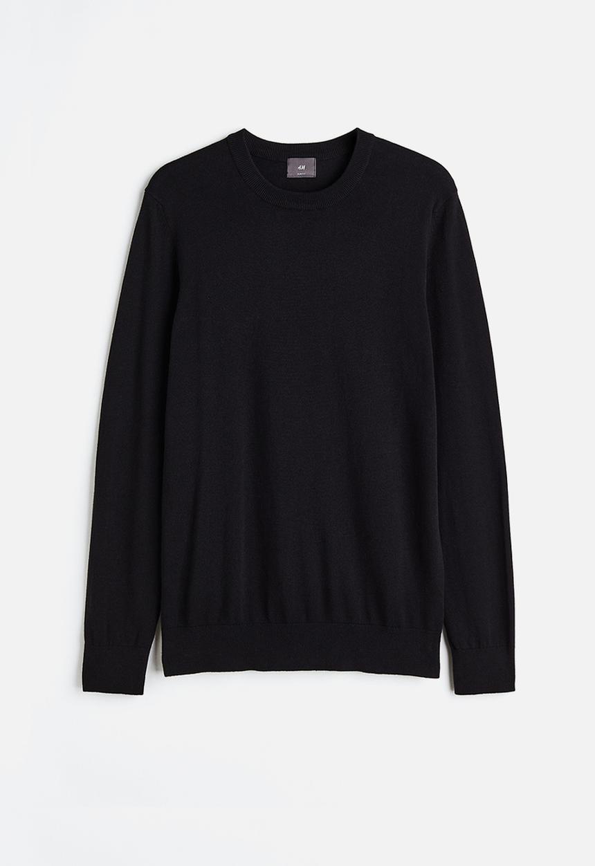 H&M - Slim fit fine-knit cotton jumper - black