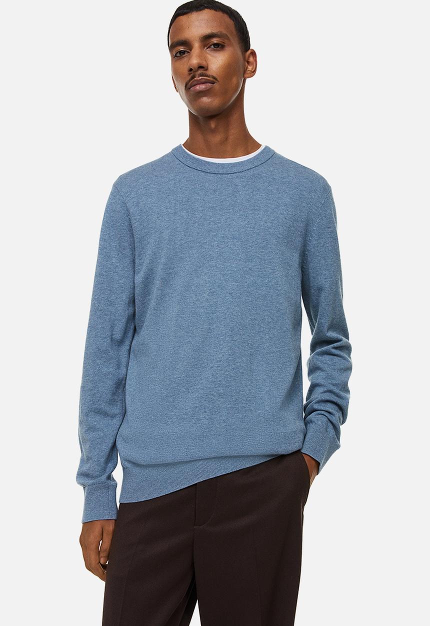 H&M - Slim fit fine-knit cotton jumper - blue marl 