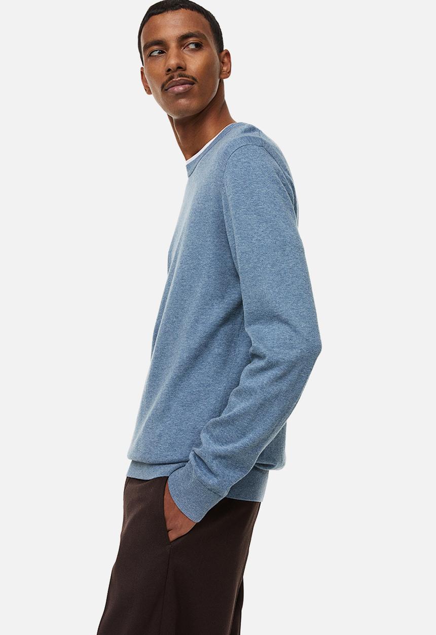 H&M - Slim fit fine-knit cotton jumper - blue marl 