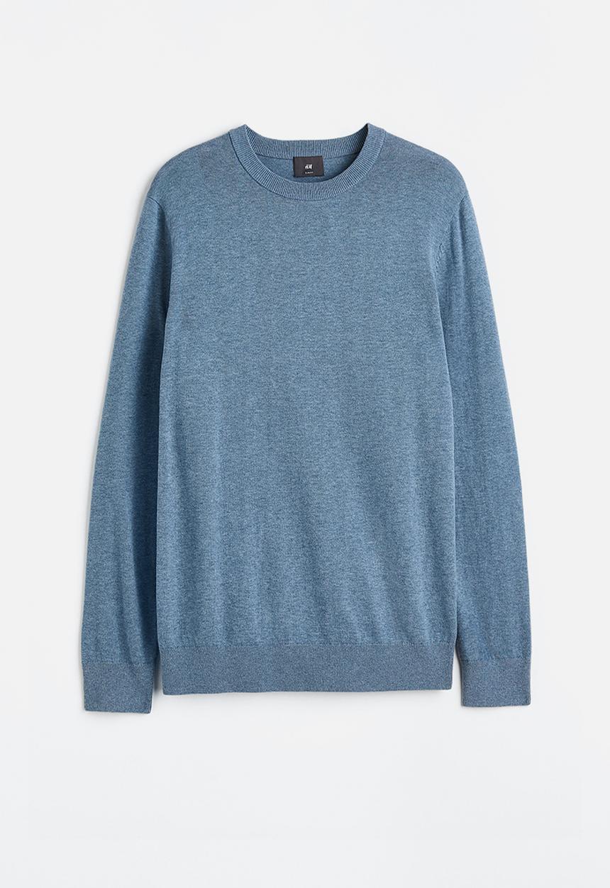 H&M - Slim fit fine-knit cotton jumper - blue marl 