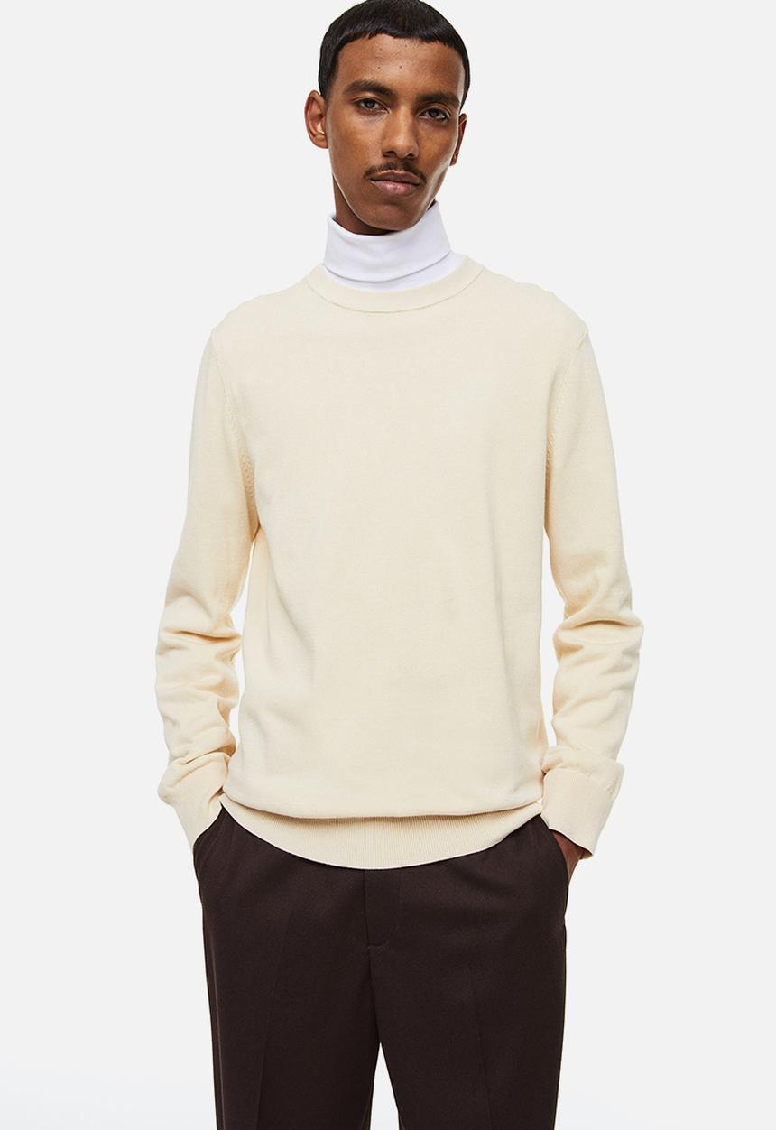 H&M - Slim fit fine-knit cotton jumper - light beige