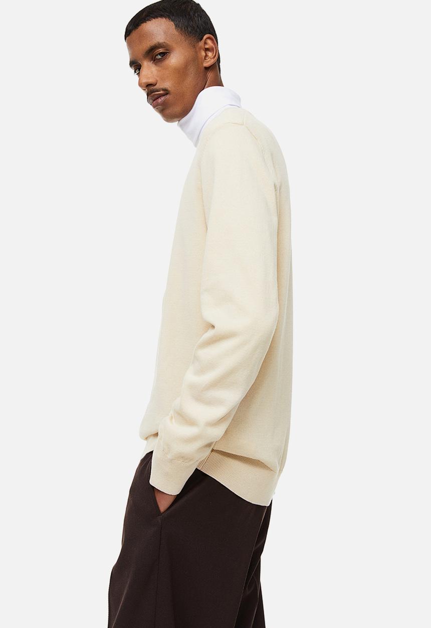 H&M - Slim fit fine-knit cotton jumper - light beige