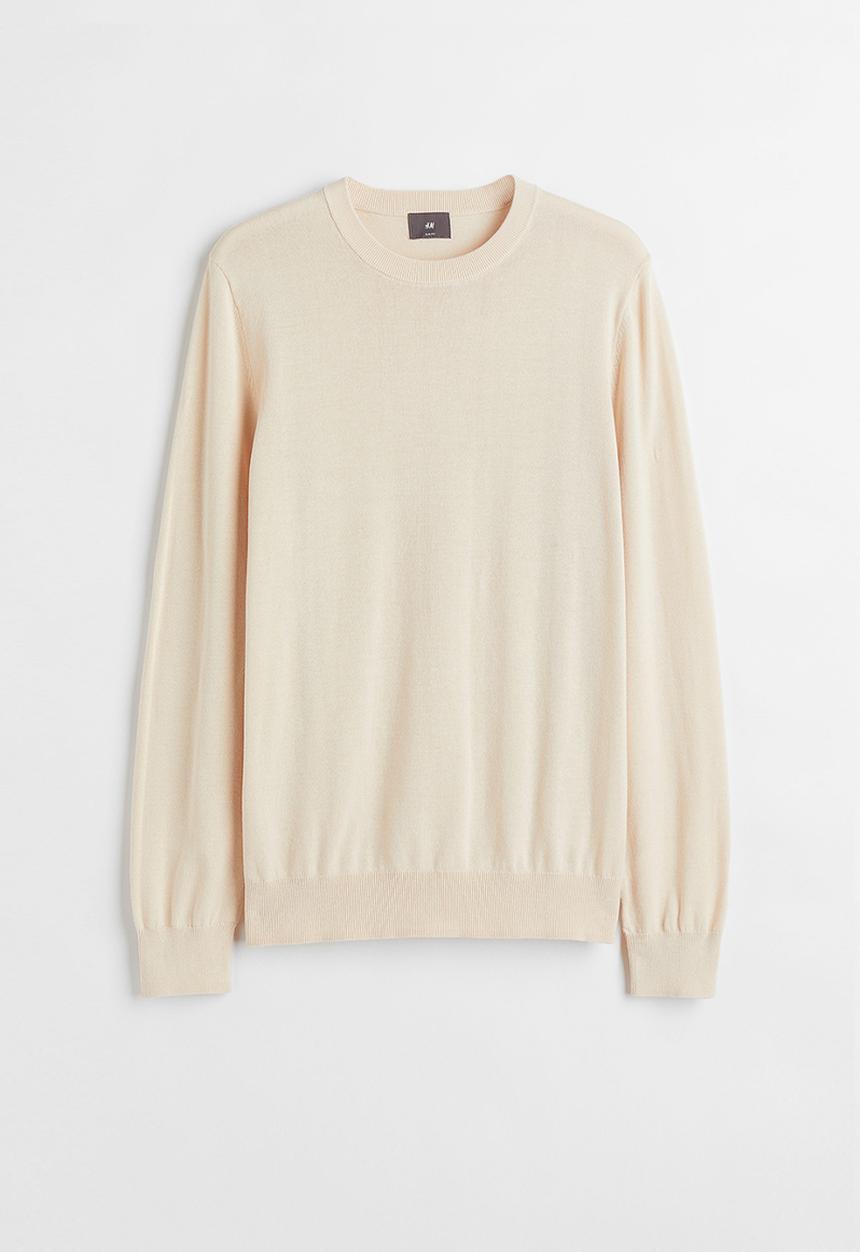 H&M - Slim fit fine-knit cotton jumper - light beige