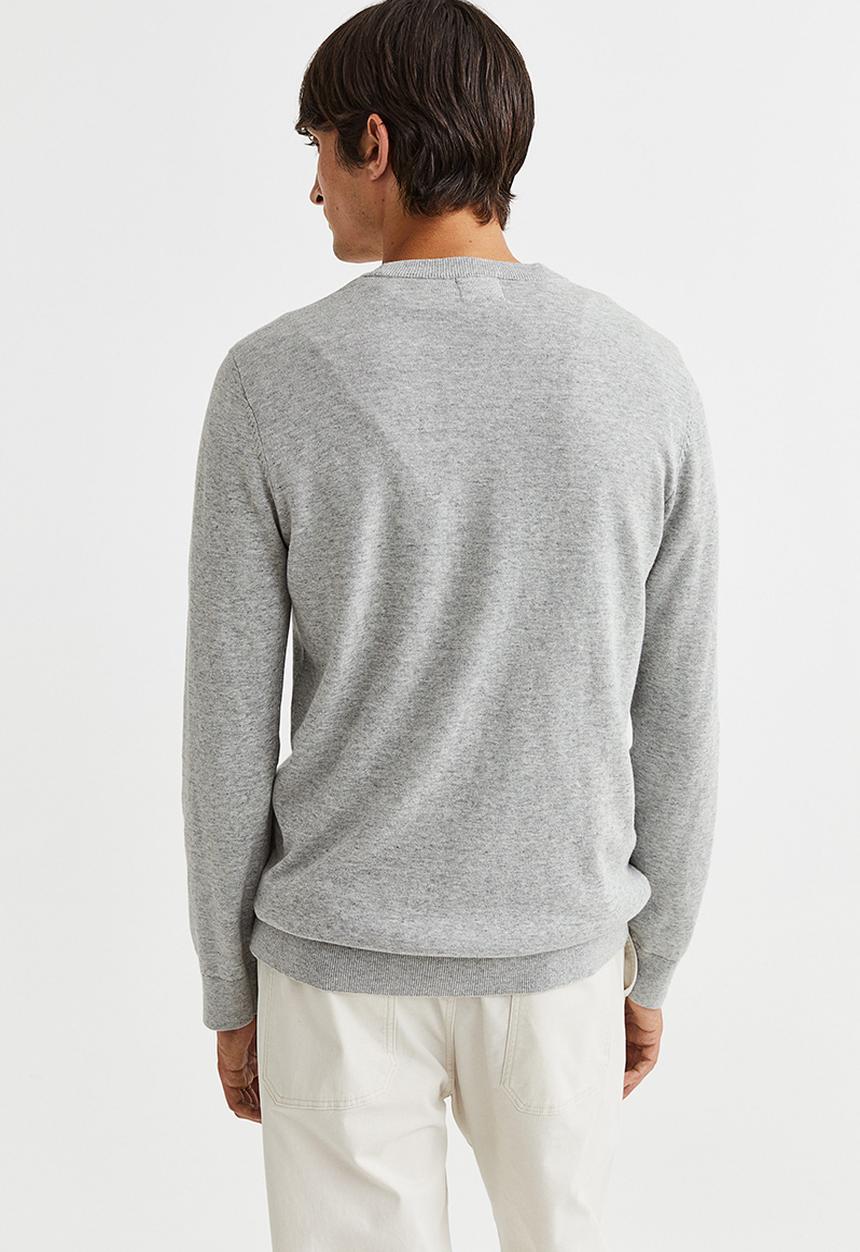 H&M - Slim fit fine-knit cotton jumper - light grey marl 