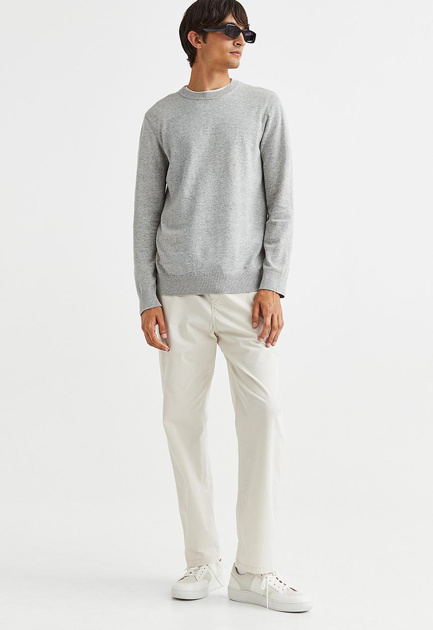 H&M - Slim fit fine-knit cotton jumper - light grey marl 
