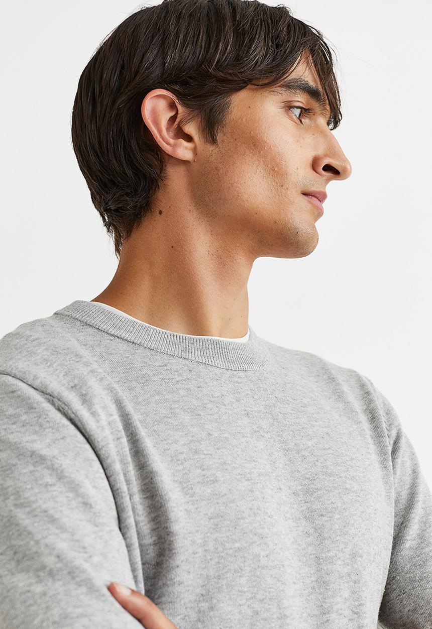 H&M - Slim fit fine-knit cotton jumper - light grey marl 
