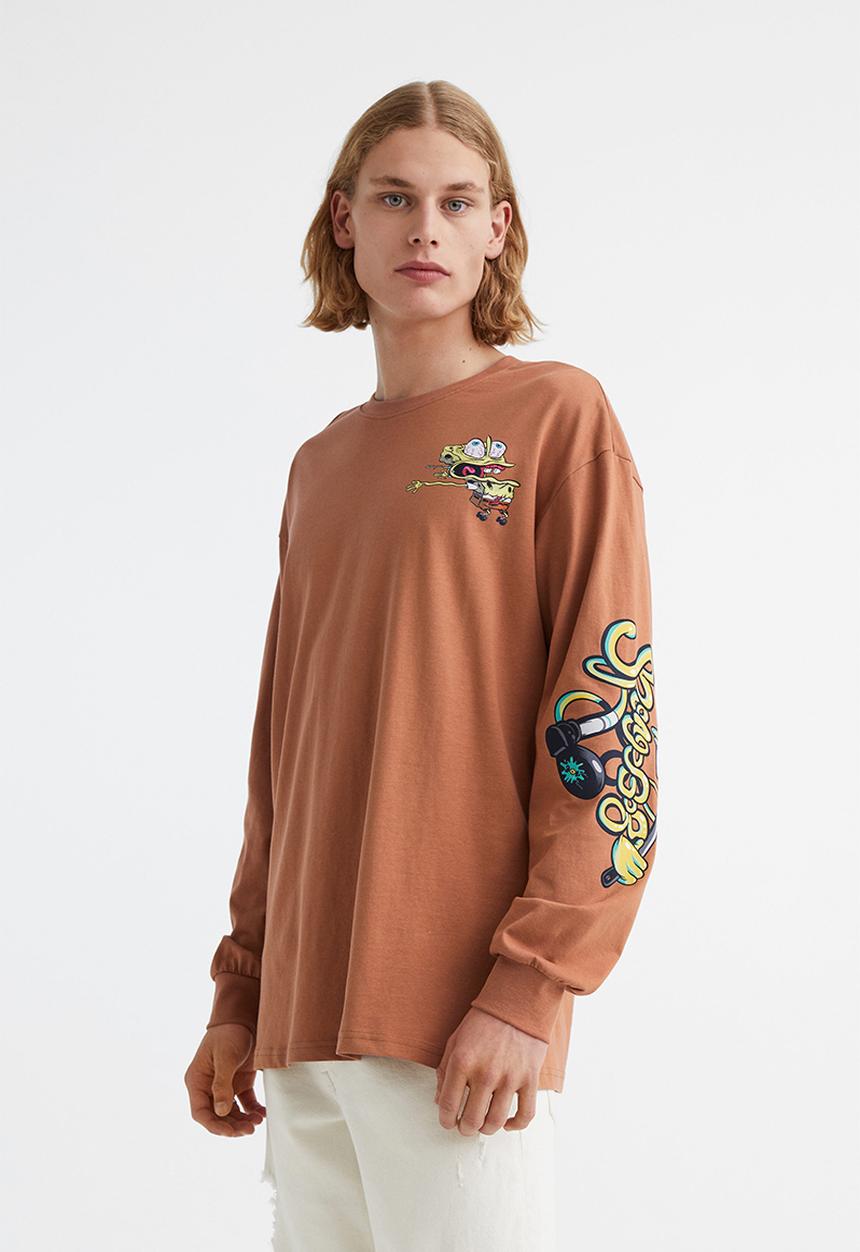 H&M - Relaxed fit printed jersey top - dark beige/spongebob