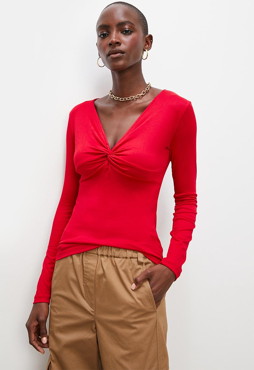 Superbalist - Knot neckline tee - red