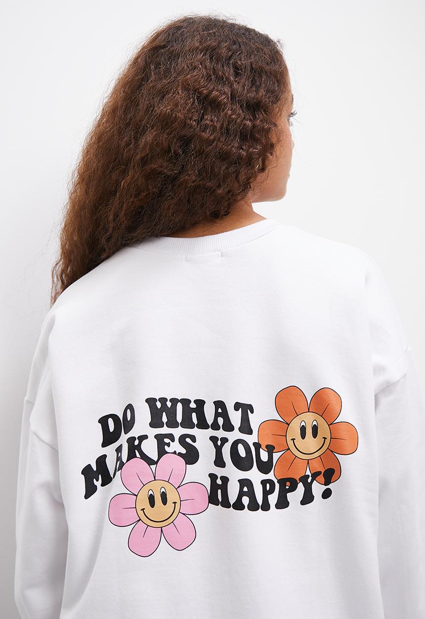Blake - Slouch back graphic crew - white