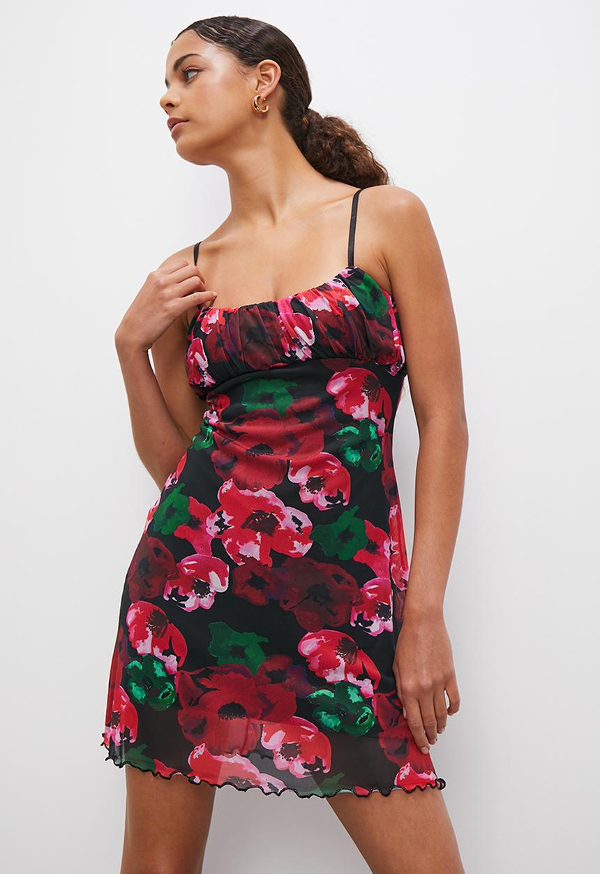 Blake - Mini printed mesh dress with gauged bodice - multi