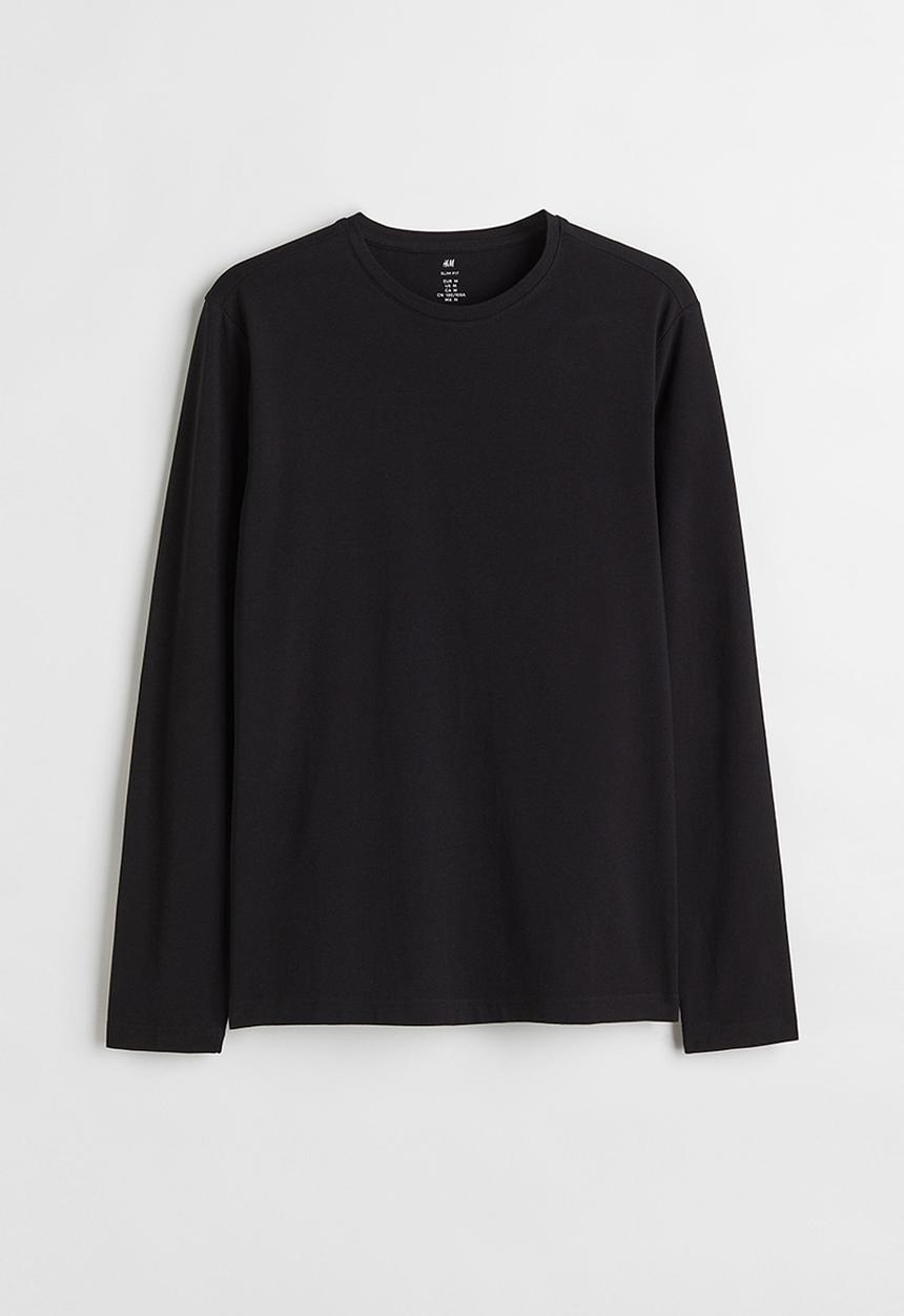 H&M - Slim fit jersey top - black