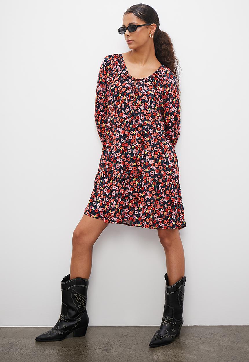 Blake - Long sleeve tiered mini dress - multi