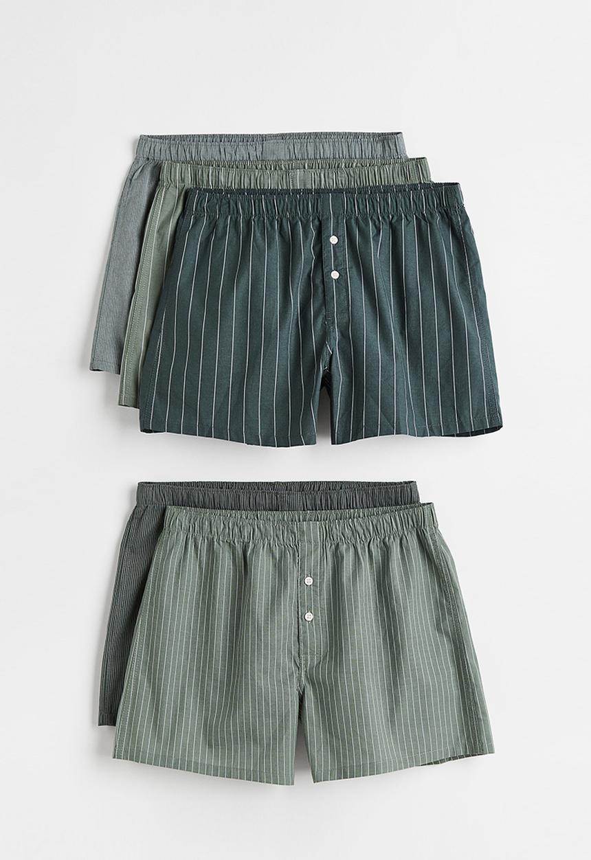 H&M - 5 Pack woven cotton boxer shorts - dark green & green