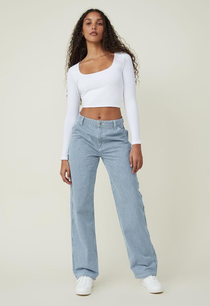 Cotton On - Sculpted scoop neck long sleeve top - white