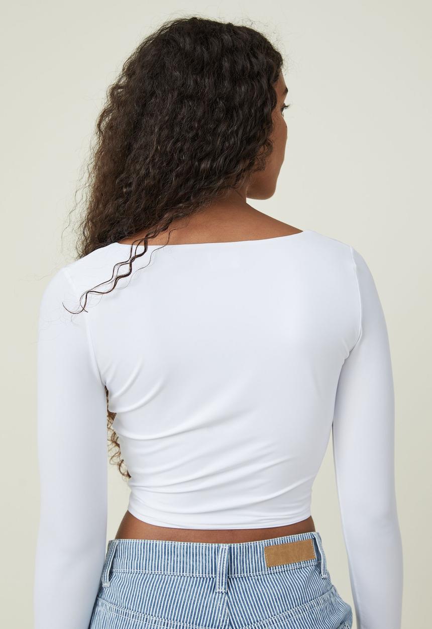 Cotton On - Sculpted scoop neck long sleeve top - white
